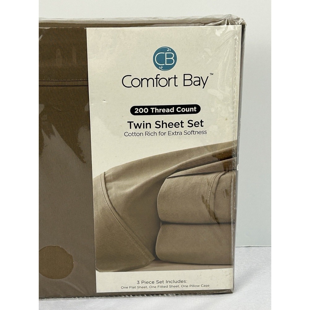 Comfort Bay Twin Sheet Set 200 Thread Count Cotton Blend Tan NEW